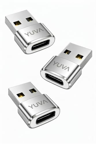 YUVA USB C to USB Adapter 3 Pack – USB A Male to Type C Female Converter, Fast Charging & Data Transfer Compatible with MacBook, iPad 10/Air 4/5, Galaxy S23/S24, Smartphones, Tablets, AirPods