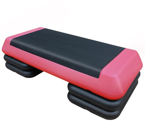 Step Aerobic Stepper Plataforma 76 cm Altura Ajustable con 4 Riser - Dispositivo de fitness para entrenamiento y cardio, color rojo y negro