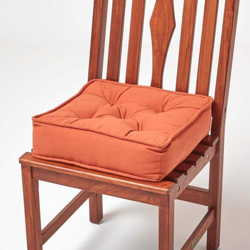 HOMESCAPES Terracotta Dining Chair Booster Cushion Large Firm 40 cm Square Seat Pad with Supportive 10 cm Thick Lift Soft Orange Cotton Cushion For The Elderly, Post-Operative and Pregnancy