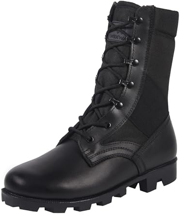 WIDEWAY Militär djungel stridsstövlar 20 cm lätta motorcykel taktisk stövel polis armébotas, Svart, 38 EU