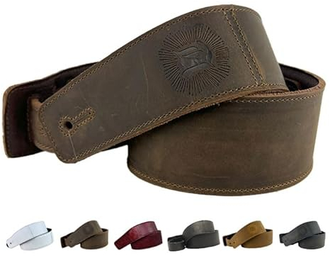 Anthology Gear The Reticent Full Grain Leather Guitar Strap For Electric, Acoustic, and Bass Guitars (2, Whiskey Brown)