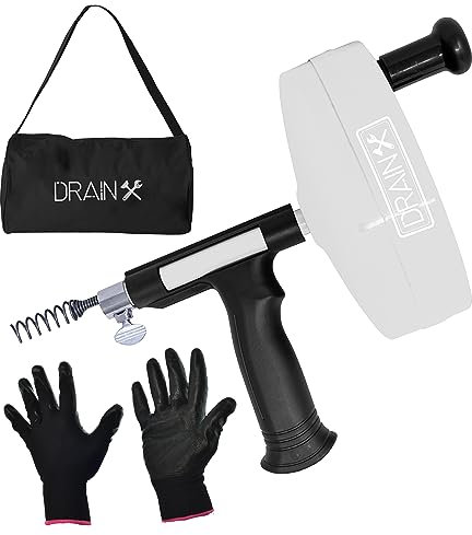 Drainx Pro 50-FT Heavy Duty Steel Drum Drain Auger Plumbing Snake with Work Gloves and Storage Bag