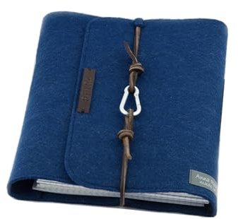 Ringbuch blau Notizbuch Ringordner PERSONALISIERT A5 Filz Name Kalenderhülle Leder Geschenk Schule Abitur Ausbildung Studium Karabiner lässig 2,2cm, 2 Ringe