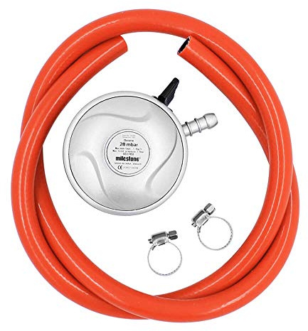 Milestone Camping 20489 Régulateur de gaz Butane 21 mm avec Tuyau et Clips, 28 mbar