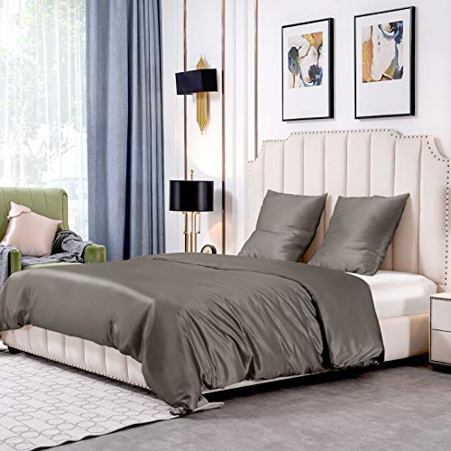 THXSILK 25 Momme Seidenbettwäsche Set 3 teilig, Bettbezug 240 x 220 cm und 2 Kissenbezüge 80 x 80 cm, Hypoallergen Maulbeerseide Bettwäsche Set, Ultra Weich und Glatt, Holzkohle