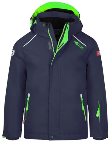 Trollkids Chaqueta de esquí para niños Holmenkollen PRO impermeable, azul marino y verde., 92 cm