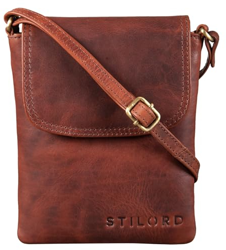 STILORD 'Ellis' Handytasche zum Umhängen Leder Brustbeutel Kleine Ledertasche Umhängetasche für Smartphone und Geldbörse Cross-Body Bag XS Vintage Leder, Farbe:porto - cognac