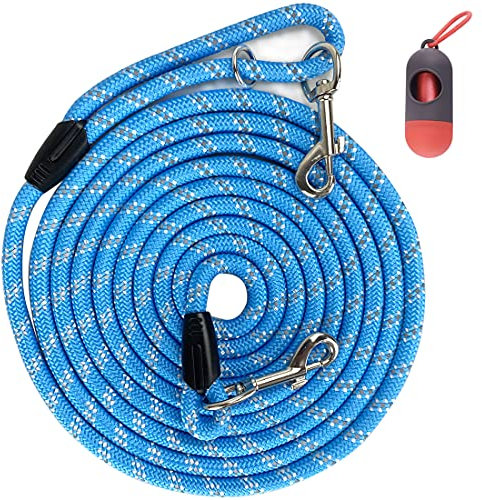 Codepets Lange Hundeleine für Hundetraining, 3.6 m, 7.8 m, 9.1 m, reflektierende Fäden, Hunde- und Katzenleinen, zum Ausbinden, Karoschnur, mittelgroße und kleine Hunde (blau, 10 mmx9 m)