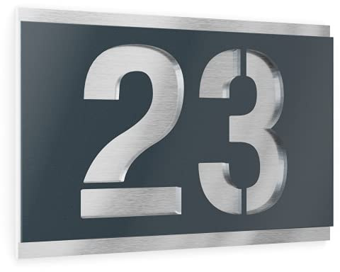 Graviers Design Hausnummer aus V2A Edelstahl 215x150mm - Anthrazit RAL 7016 - Wetterfest Rostfrei Individuell anpassbar nach eigener Wunsch-Nummer - Made in Germany