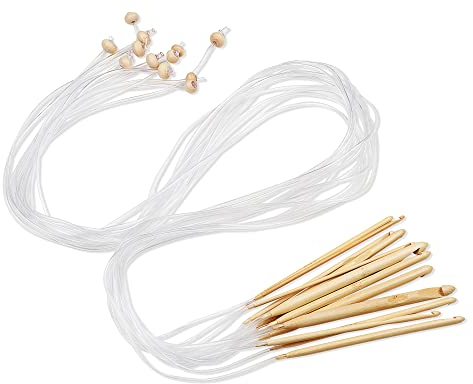 Coopay Tunisian Crochet Hooks Beginners Adults, Tunisian Crochet Hooks Set with Cable 120cm Long Hooks for Tunisian Crochet Afghan Blanket Projects, Warm Bamboo Tunisian Hooks for Arthritis Hands