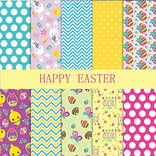 10 Stück Ostern Thema Baumwolle Stoff Ostern Bedruckte Baumwolle Stoff Frohe Ostern Stoff Bündel Ei Kaninchen Muster Ostern Thematisiert Dekoration Stoff Patchwork für DIY Ostern Party Ornamente