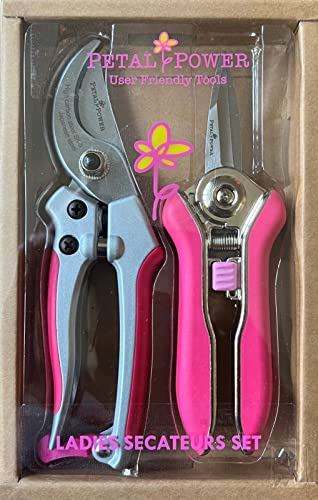 Petal Power Premier Ladies Gardening Secateurs Set – 7” Razor Sharp Bypass & Trimmer Ladies Secateurs – Perfect Gardening Gift for Women. (Pink)