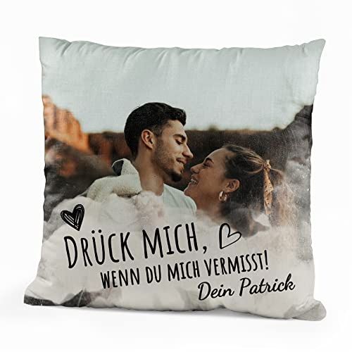 Love Faith personalisiertes Kissen - Drück Mich - Foto 40x40 cm | Kuscheliges Sofa-Kissen - Lade ein Lieblingsfoto hoch & ergänze Namen - Romantisches Paar-Geschenk, 40x40cm