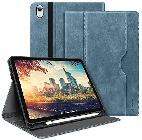HOLIMET Hülle für iPad 11 Generation 11 Zoll 2025 (A16) mit Stifthalter, iPad 10 Generation 2022 10.9 Zoll PU Leder Case TPU Rückseite Abdeckung, Schutzhülle Stoßfest, Auto Schlafen/Wachen - Blau