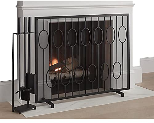 Fire Guard Kaminschutzgitter mit Mesh-Abdeckung, Single Panel Baby Safe Fire Screen Spark Guard 29,5 Zoll hoch, für die Sicherheit von Kindern und Haustieren, Schwarz (Color : Black, Size : 95 x 22 x