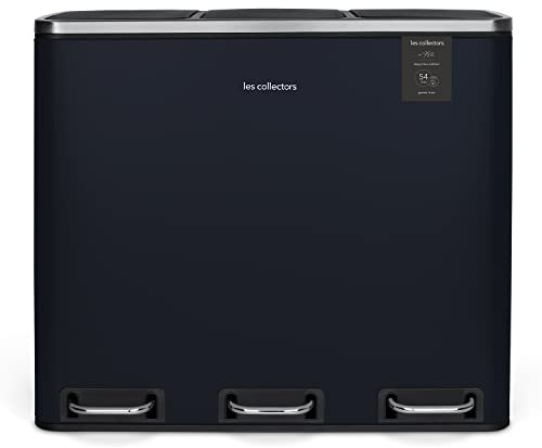 Les Collectors Treteimer N°986 54 L Fassungsvermögen, 3 Fächer 18 L, Widerstandsfähig, Küche, Herausnehmbare Eimer, Recycling, Mülltrennung, Geräuschloser Deckelverschluss, Nachtblau