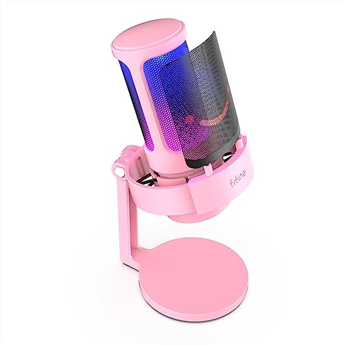 FIFINE USB PC Microphone Gaming pour Streaming, Podcasts, RGB Condensateur Microphone pour Mac PS4 PS5, avec Contrôle RGB, Touche Muette, Prise Casque, Filtre Anti-Pop