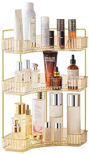 Organisateur de Maquillage et Cosmétiques, Présentoir pour Parfum, Rangement 3 Couches pour Salle de Bain (Ambre)