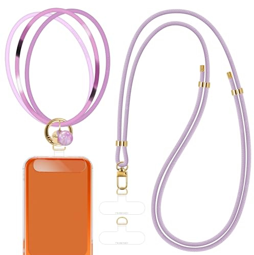 ROCONTRIP Phone Lanyard Crossbody and Silicone Phone Wrist Strap Set Adjustable Anti Theft Phones Neck Strap Colourful Rope Lanyard with 2 TPU Patches