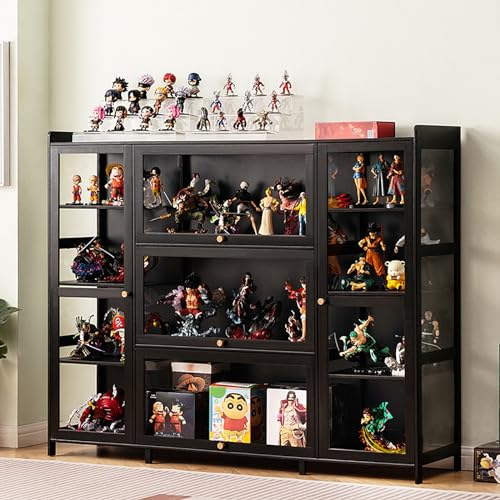 JSWHYBD 3 Stufige Vitrine Curio Vitrine Mit Acrylglastür Vitrinen Aus Natürlichem Bambus Für Sammlerstücke Aufbewahrungsschrank Mit Hoher Kapazität Und Aufklappbarer Tür Starke Tragfähigkeit