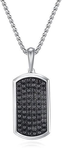 GAVU Collier Homme Pendentif Plaque d'Identité Rectangle Zircon Cubique Noir 50cm