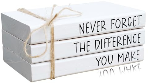 RUKEJUNE Farmhouse Wooden Office Desk Decor - Cute Decorative Books for Shelf Decoration - Inspirational Gifts for Women Men - Never Forget The Difference You Make Sign