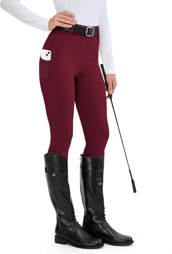 HMILES Leggings da Equitazione da Donna, in Silicone, con Inserti Completi, a Vita Alta, Elasticizzati, da Equitazione, da Donna, con Passante per, Colore: Rosso, S