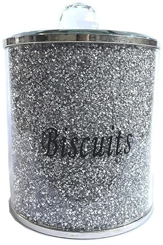 Tarro de lata para galletas con adornos plateados, diamante triturado, 15 cm