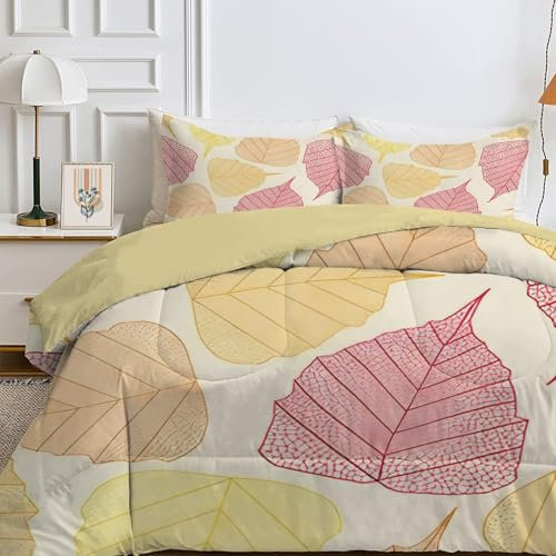 Qiwagu Bettdecke 135x200 4 Jahreszeiten, Wende Gelbes Blätter Steppdecke Waschbare, Bettdecke ohne Bezug Nutzbar, Leicht Weiche Schlafdecke 200GSM, Ganzjahresdecke Hellbraun mit 1 Kissenbezug