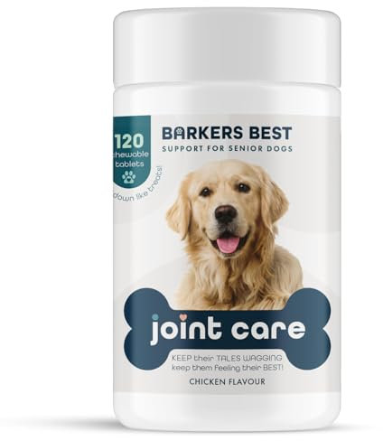Dogs Joints Care Chewable Tablets for Adult Dogs 120 Tube with Glucosamine, Fish Oil and Vitamin C,Chicken Flavour-Barkers Best Brand
