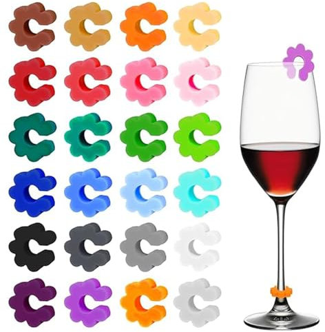 LMOGWL 24 PCS Segnabicchieri Silicone, Marcatori per Bicchieri Vino Colorati Riutilizzabili, per Champagne, Cocktail, Martini e Calici