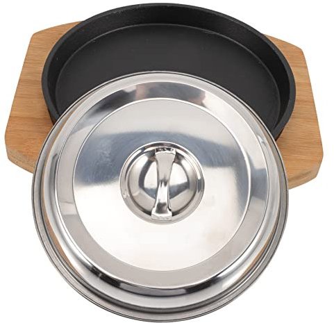 Cabilock Sartén Redonda de Hierro para Asar Antiadherente Resistente al Desgaste para Cocinar Carnes con Tapa Uso Interior y Exterior 1 Juego