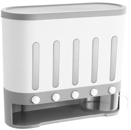 Tyvotrend Getreidespender, 5 Fächern Reisspender mit Abnehmbarem Deckel, Becher, Haushalts Müslispender, Rice Dry Food Fruit Cereal Storage Dispenser, für Küchen, 40 x 15 x 34 cm