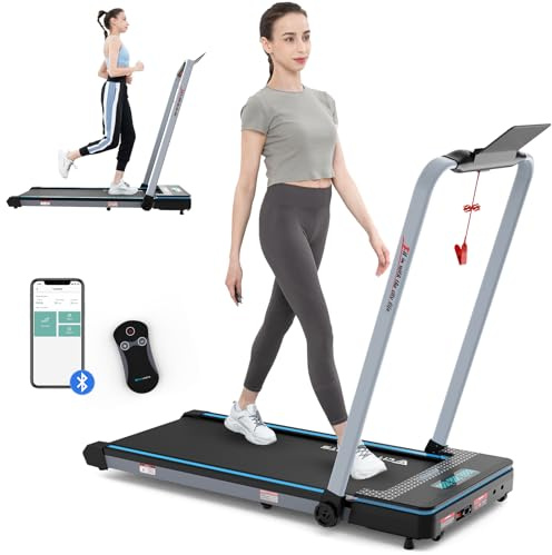 CITYSPORTS 2 in 1 Folding Treadmill, 1-12 km/h, Folding Under Desk Treadmill, with 1400W Motor, No Installation with Remote Control, App and Dual LED Screen,