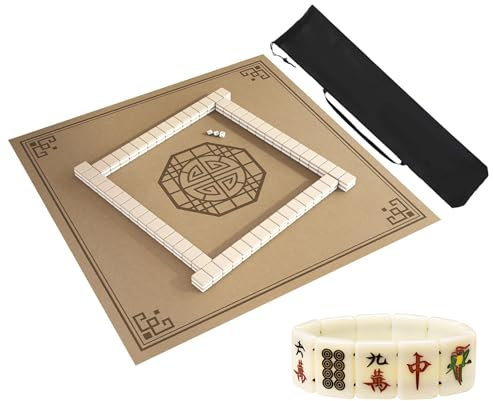 ZNQNDSR Verdickte Mahjong-Matte Mit Rand, Mahjong-Tischunterlage Mit Aufbewahrungstasche, Quadratische Spielmatte Für Poker-Kartenspiele(Beige,80cm/31in)