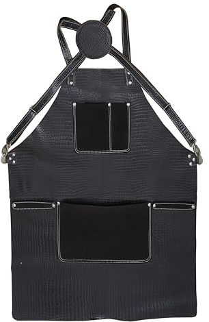 Tablier professionnel en cuir gaufré crocodile noir pleine fleur avec plusieurs poches, sangles réglables pour chefs, grillades, barbecue, marron foncé, Adult Standard