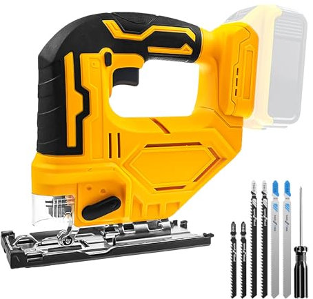 Scie sauteuse électrique sans fil avec 3 réglages orbitaux, vitesse variable 2900 tr/min, réglage biseauté à 45°, 6 lames en T pour coupe du bois et du métal (sans batterie) (pour batterie Dewalt 20