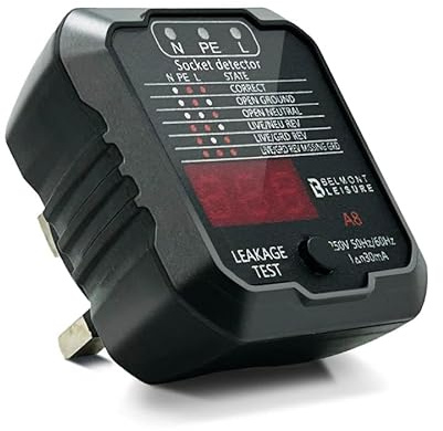 Belmont Leisure - Socket Tester Mains Outlet Leakage Tester with LED Indicators Reverse Polarity Neutral Live Earth Wire Testing RCD Test - UK Plug 240v 50/60Hz