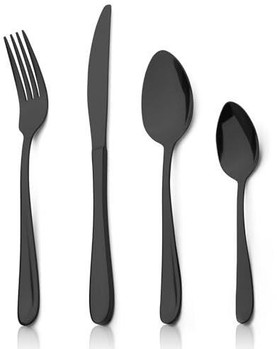 Alata Grand Edelstahl Poliert Schwarz Besteck Set 8 Personen, Essbesteck 32 teilig, Glänzend, Spülmaschinenfest