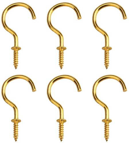 Dreamil Ganci a vite, 60 pezzi, ganci da soffitto, robusti, in acciaio inox, ganci a vite, piccoli ganci per avvitare, per legno, piante sospese, chiavi, decorazioni dorate