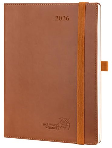 POPRUN Kalender 2026 Wochenplaner 22 x 16,5 cm, 12-Monate-Terminplaner (Jan.2026-Dez.2026), Buchkalender 1 Woche 2 Seite Softcover mit PU-Leder - Braun