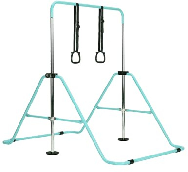 Gymnastics Bar with Gymnastic Rings,Adjustable Gymnastics Bar Training Kip Bar Gymnastics Equipment for Home Indoor outdoor (With Rings, Green)
