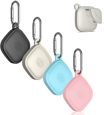 (4-Pack) Silicome Case for Tile Mate 2024, Waterproof Tile Mate Holder Full Body Protective Cover Compatible with Life360 Mate Tile Tracker with Keychain (Black/Off White/Pink/Sky Blue)