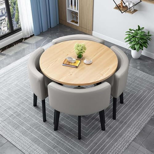 5-teiliges rundes Esszimmer-Set mit Tisch & 4 Stühlen | Platzsparende Küchen-/Esszimmermöbel | Frühstücksbar & Büro Konferenztisch für Zuhause & Arbeitsplatz