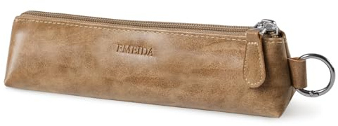 Fmeida Vintage Federmäppchen Leder Schlamppermäppchen Jungs Mäppchen Mädchen Klein Etui Federpenal Federtasche Erwachsene Federmappe Pencil Case Lederbeutel Hellbraun