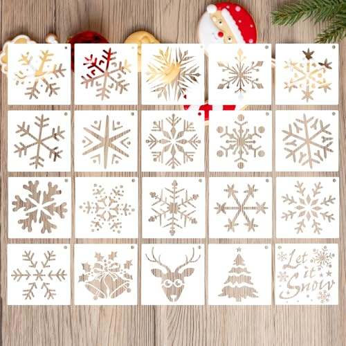 20 Stück Schneespray Fenster, Schneespray Fenster Schablone, Sprühschnee Fenster Weihnachtsvorlage Plastik Malvorlage 15 * 15cm Zeichenvorlage Schneeflockenvorlage Weihnachtsbaum Vorlage