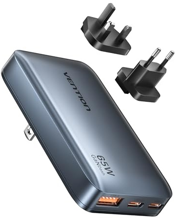 VENTION USB C Ladegerät 65W GaN Slim,mit EU/US/UK Stecker,3-Port Charger | ultradünnes Ladegerät, GaN Schnellladegerät für Reise & Büro, kompatibel mit MacBook Pro/Air/Neo,iPad,iPhone 17/16 Pro,handy