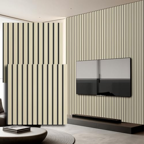 Akustikpaneele aus Holz,60x60cm Wandpaneele aus Holzfunier und Filz，3D Wandverkleidung，Umweltfreundlich Holzpaneele Wand，Akustik Wand Paneele für Lärmminderung und Raumakustik，White Oak，2pcs