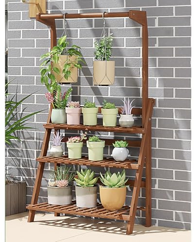 Supporto per piante a 3 livelli, in metallo, per interni ed esterni, design a scaletta ad angolo alto, per soggiorno, giardino, balcone