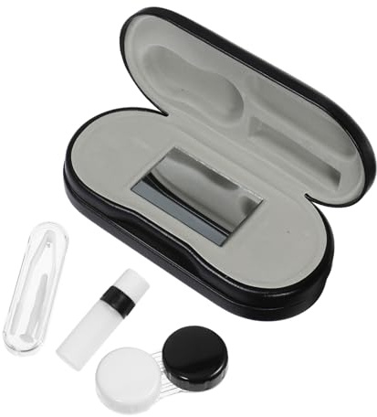 WEKAMOS Estuche para Gafas Portátil de Doble Caja para Lentes de Contacto Prueba de Fugas Organizador de Lentes para Usar Viajes Color Negro